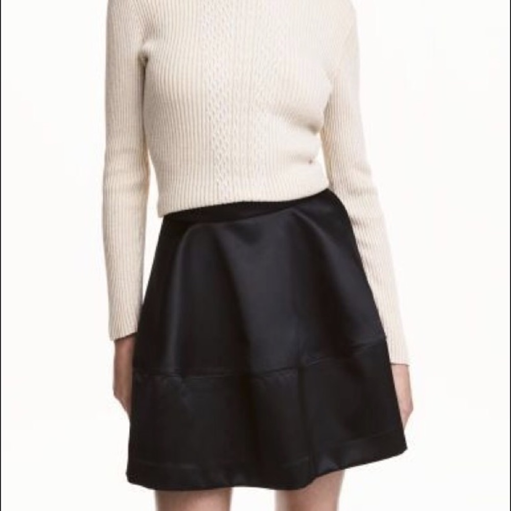 High waist black satin circle skirt w/pockets